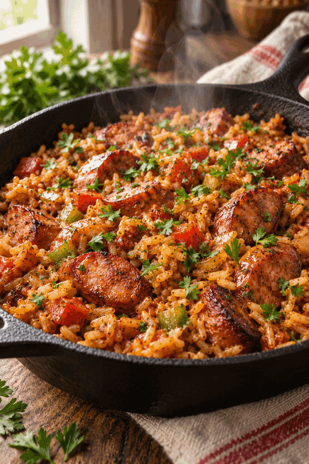Finished cajun sausage and rice