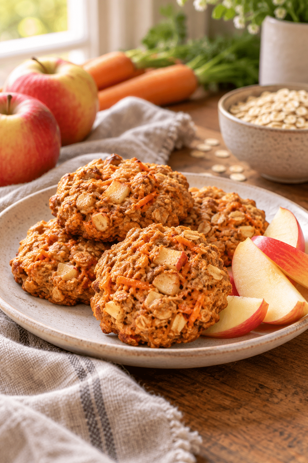 carrot apple oat breakfast cookies served