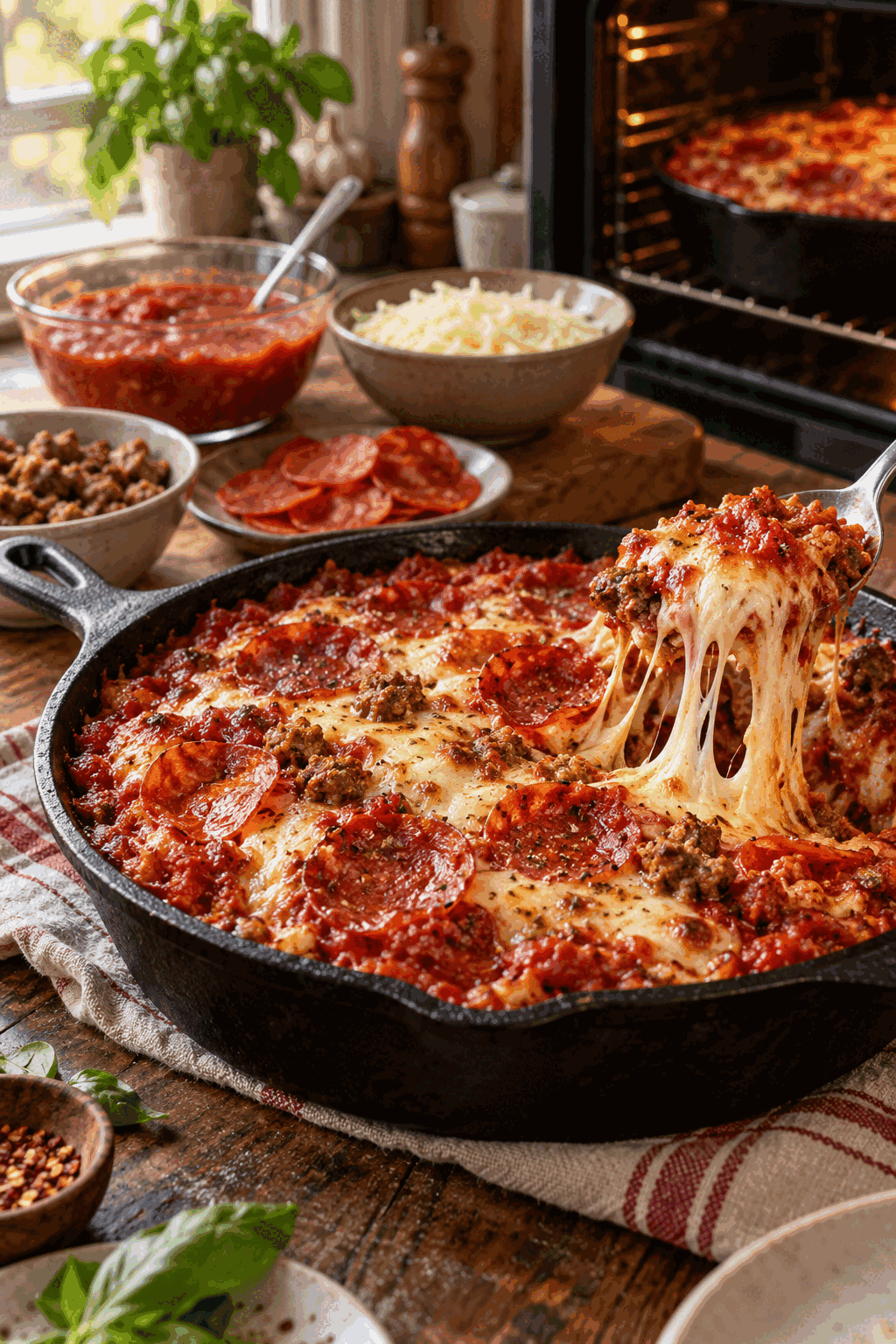 Chicago deep dish pizza dip being folded with crushed cookies
