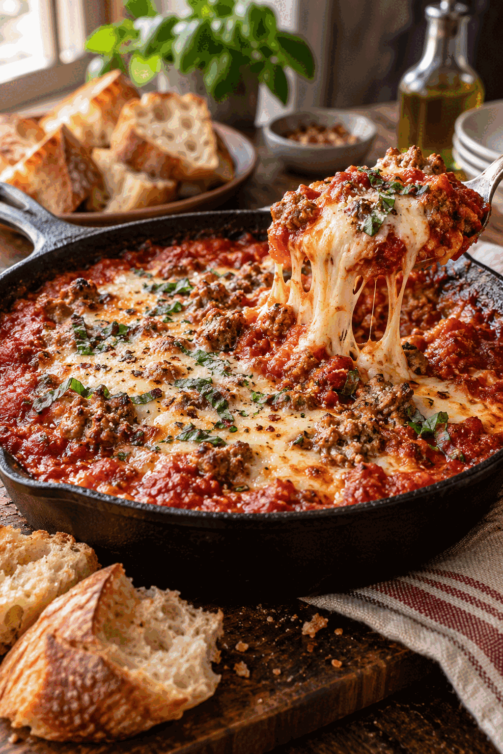 Chicago deep dish pizza dip served with cookie pieces for dipping