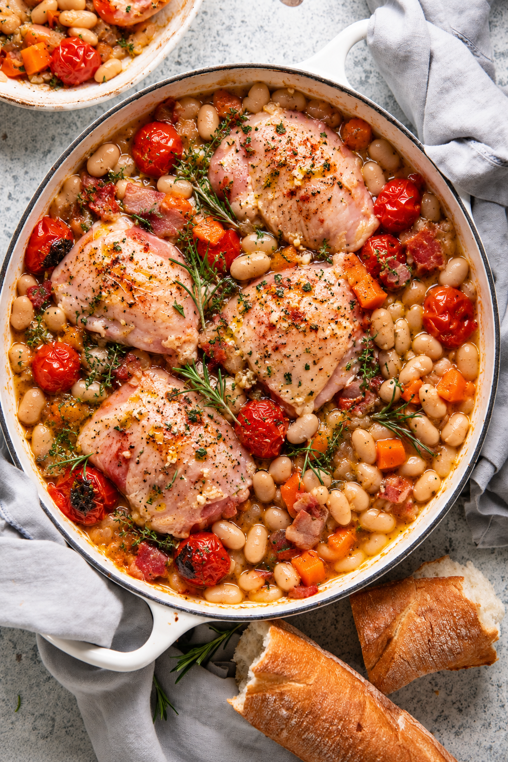 Chicken and beans prepared for chicken cassoulet