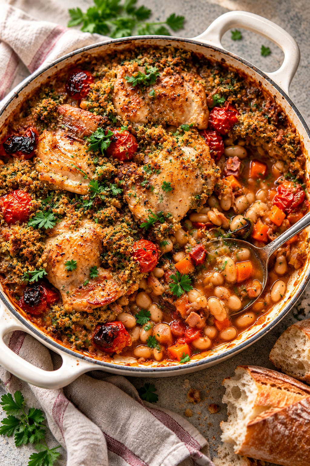 Golden finished chicken cassoulet