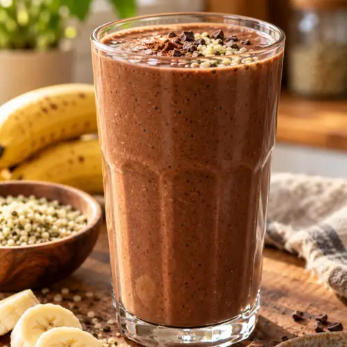 Chocolate hemp power smoothie in a glass