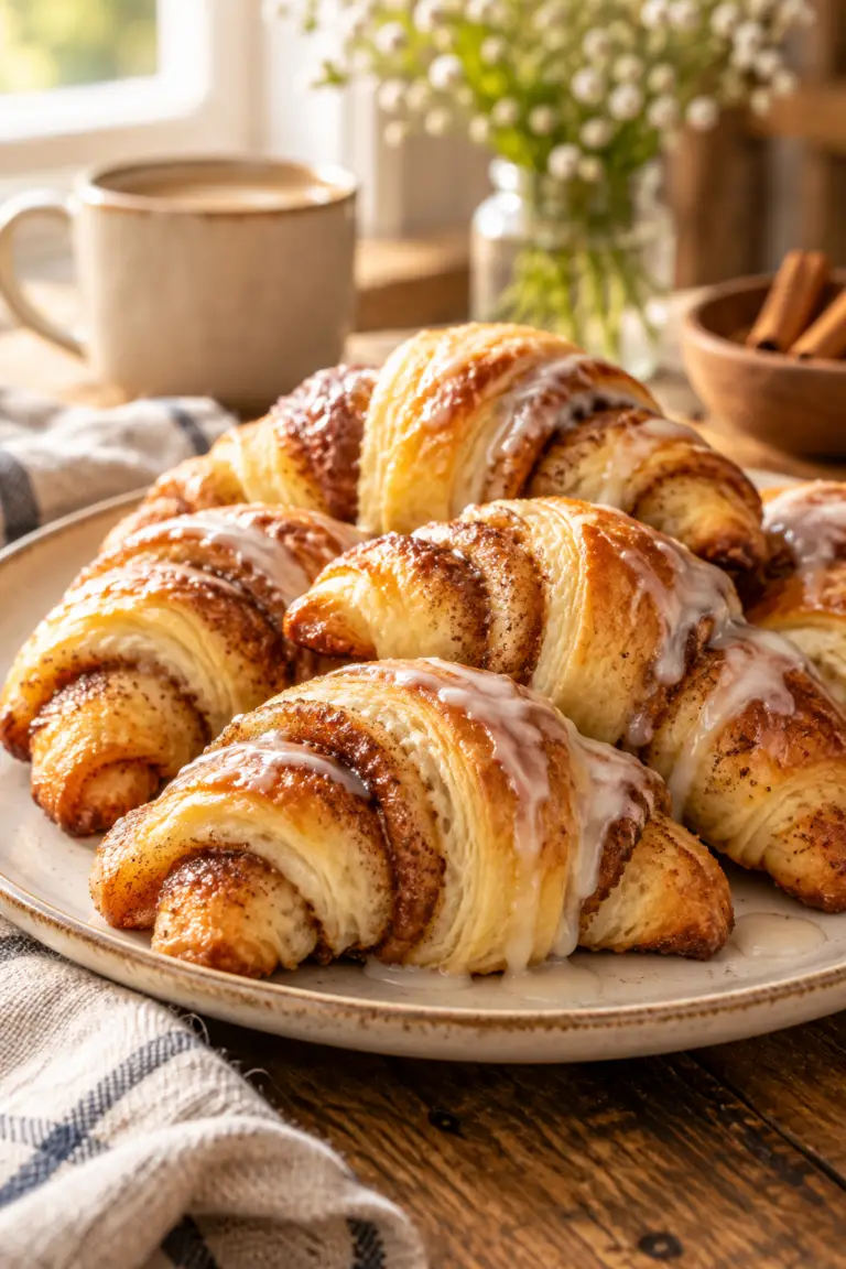 cinnamon crescent rolls on a serving plate