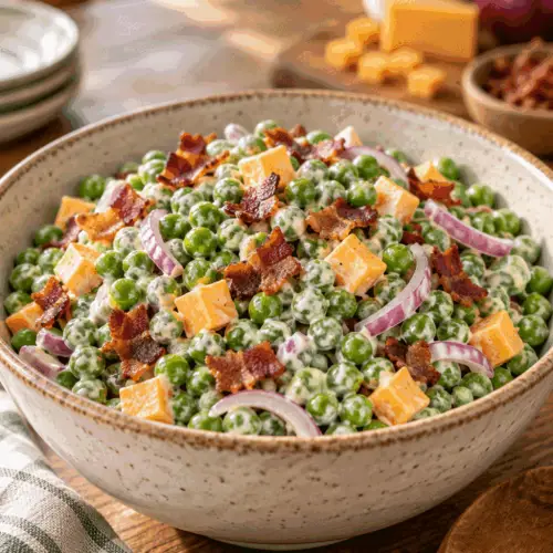 pea salad with bacon and cheddar