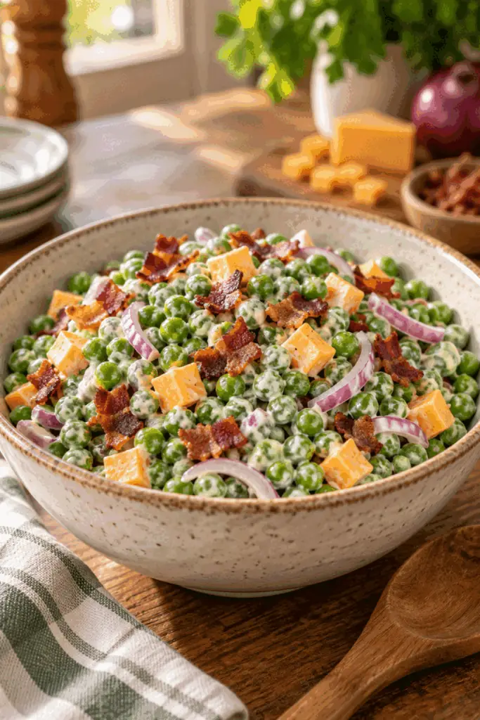 pea salad with bacon and cheddar