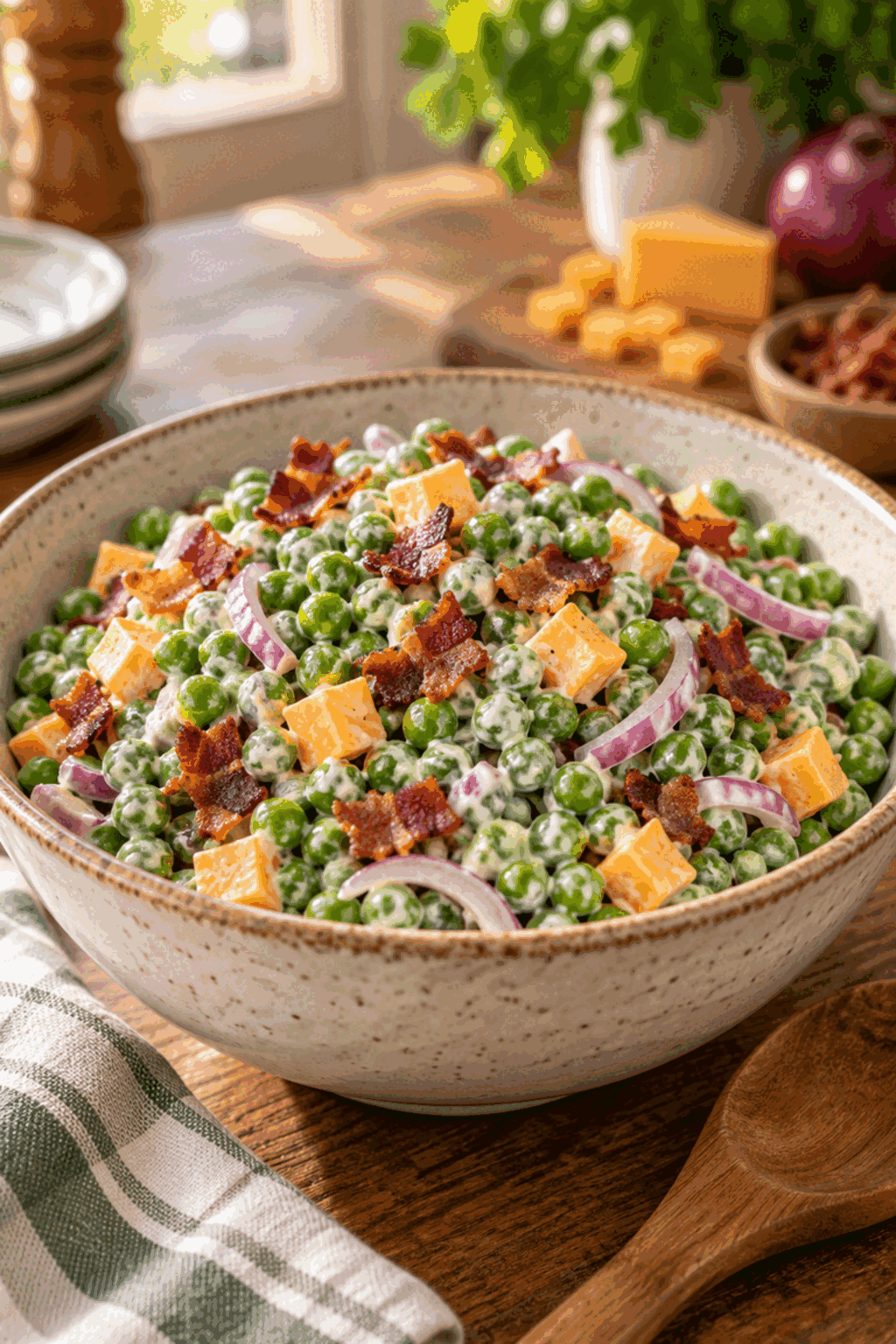 pea salad with bacon and cheddar
