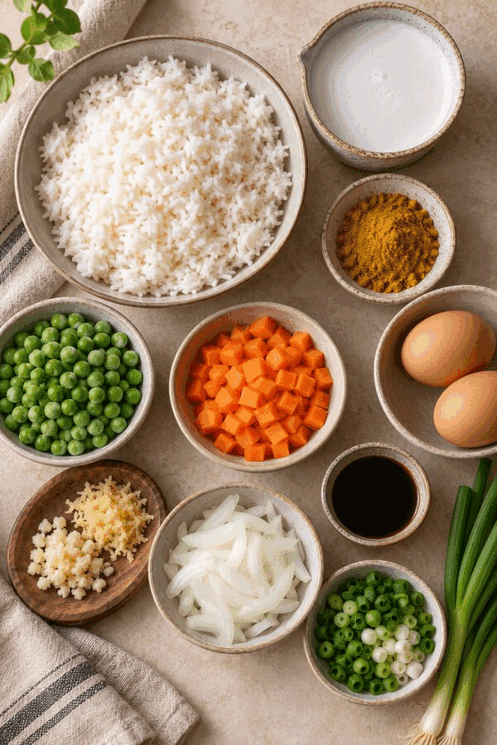 Ingredients for coconut curry fried rice