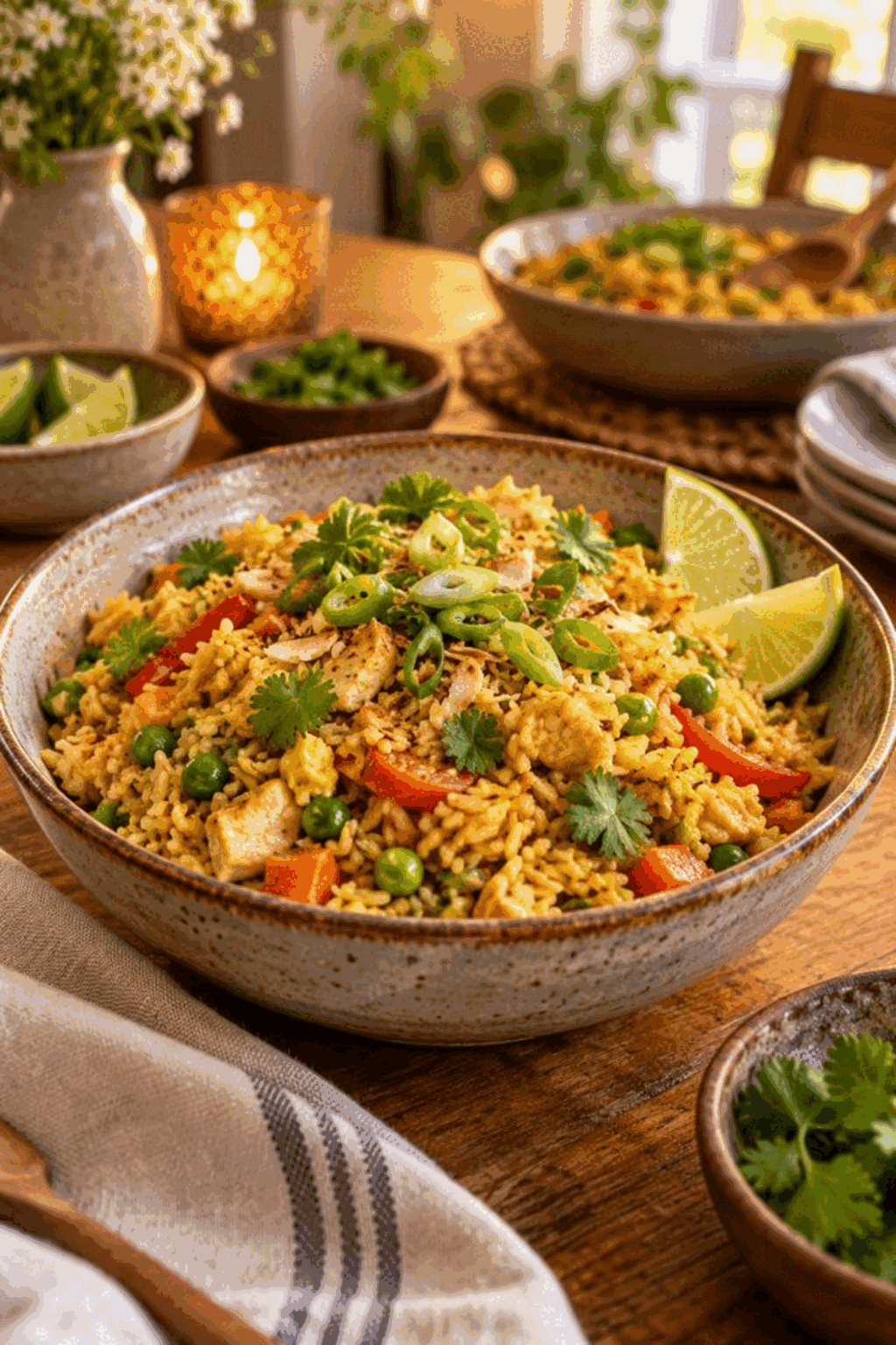 Coconut curry fried rice served with scallions