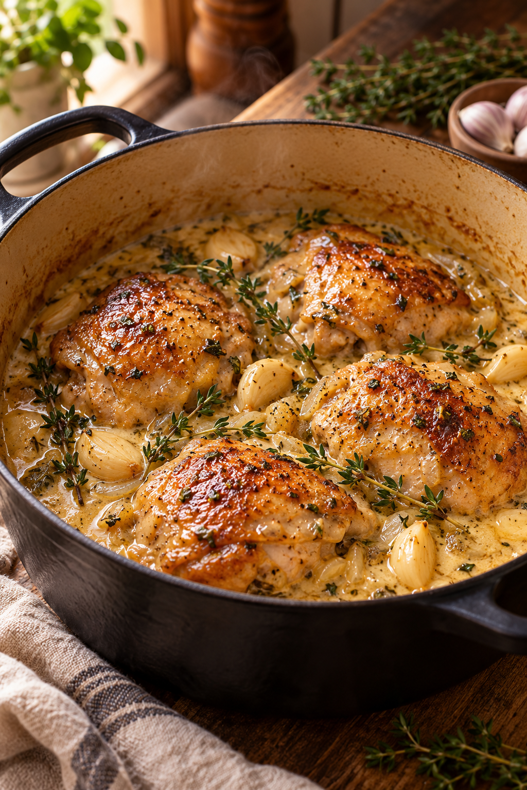 Coconut milk thyme braised chicken