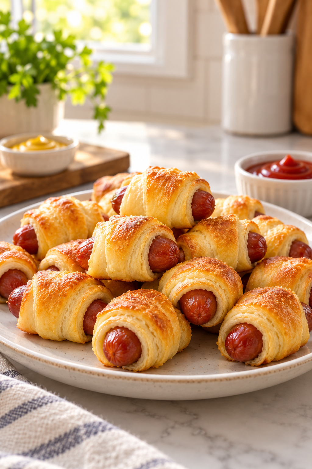 corn dog nuggets being wrapped in crescent dough