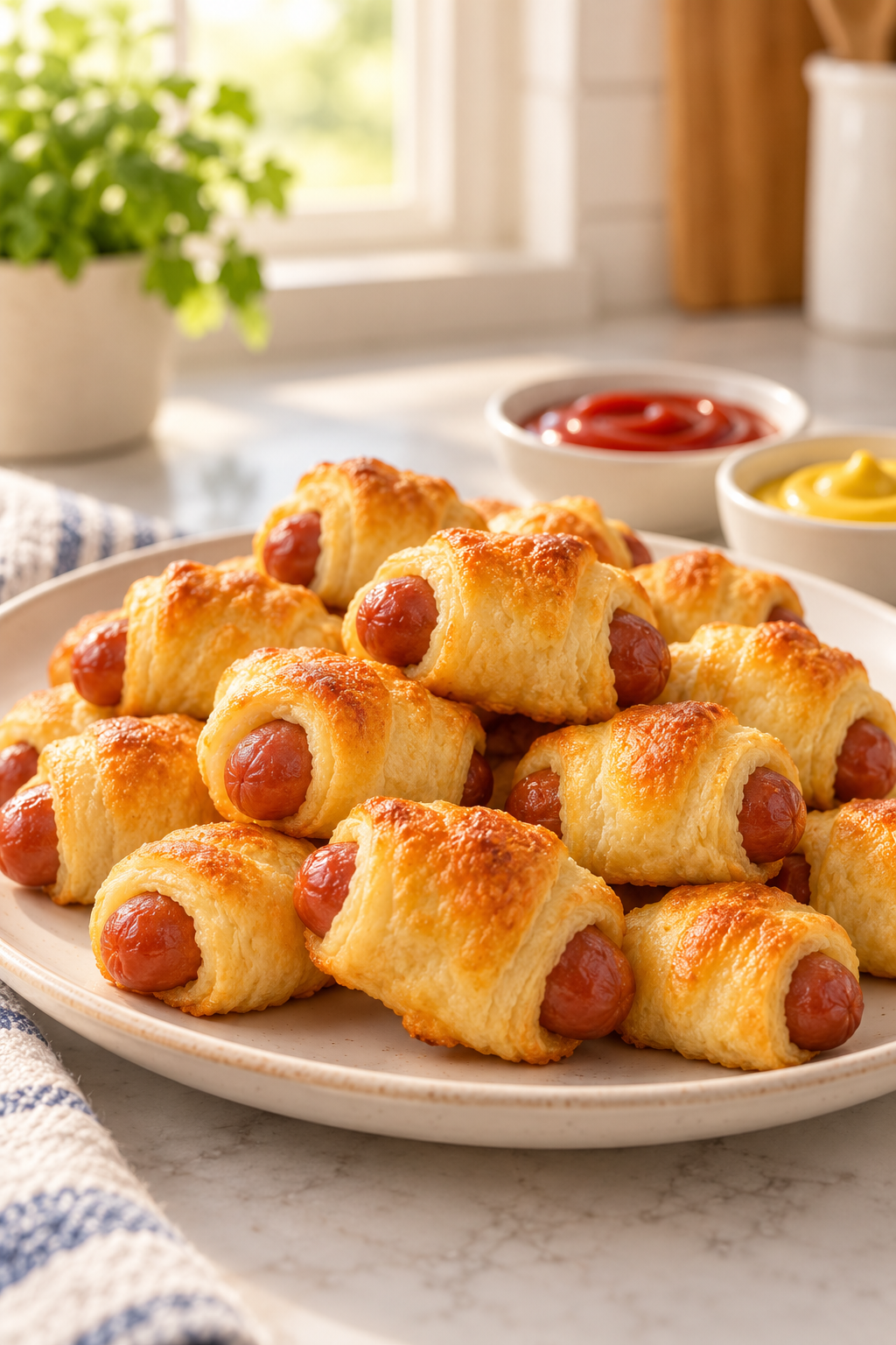 golden corn dog nuggets with dipping sauces