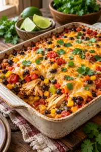 Cowboy chicken with beans, corn, and melted cheese
