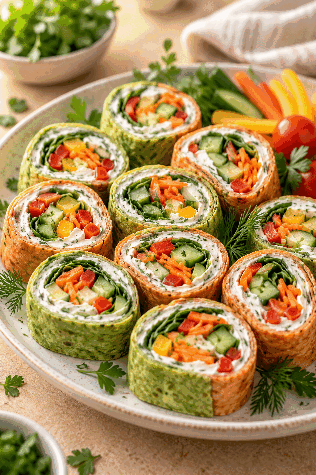 Sliced wrap roll ups ready to serve