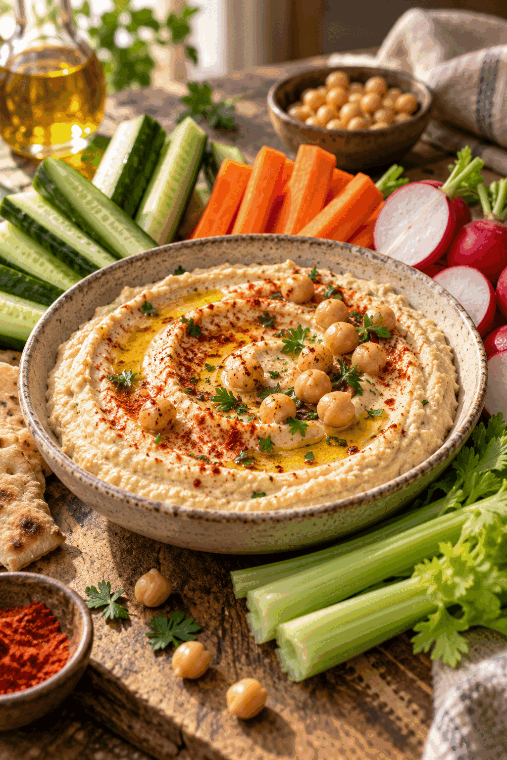 creamy dreamy hummus served with vegetables