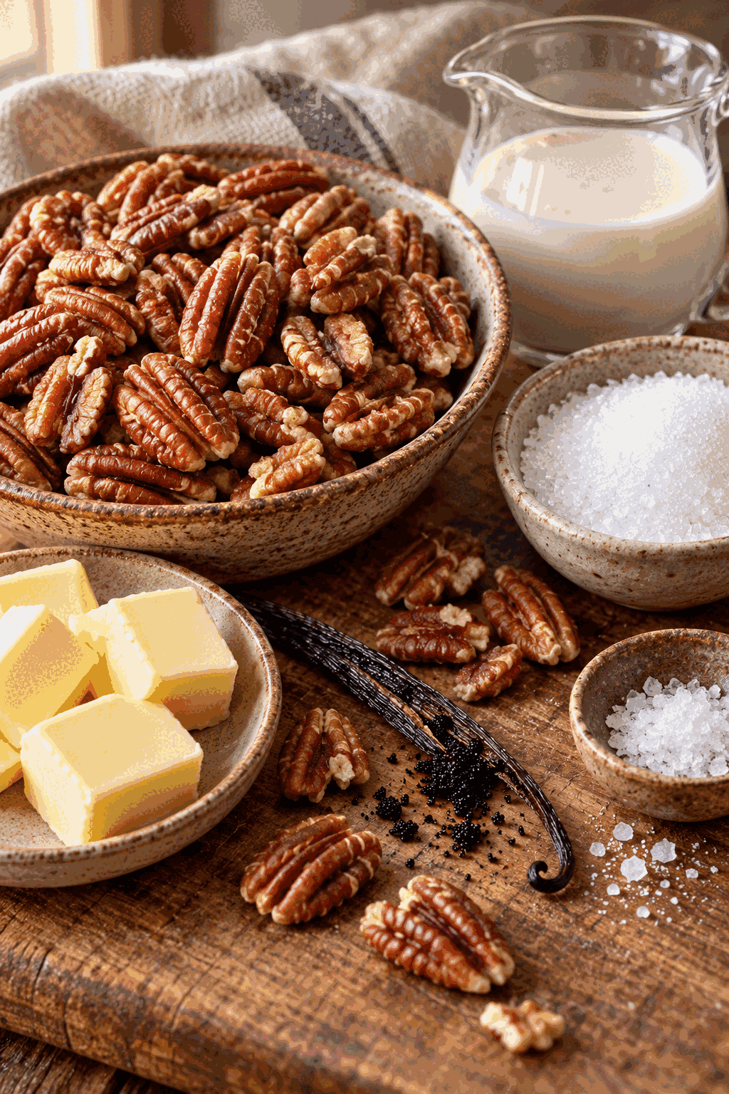 Ingredients for creamy pecan pralines