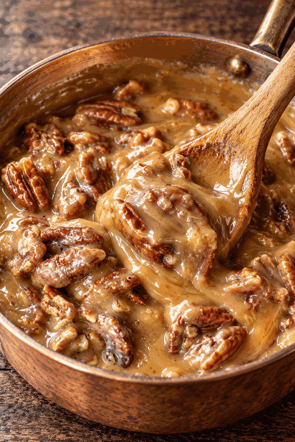 Making creamy pecan pralines in a saucepan