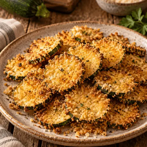 crispy baked zucchini chips on a plate