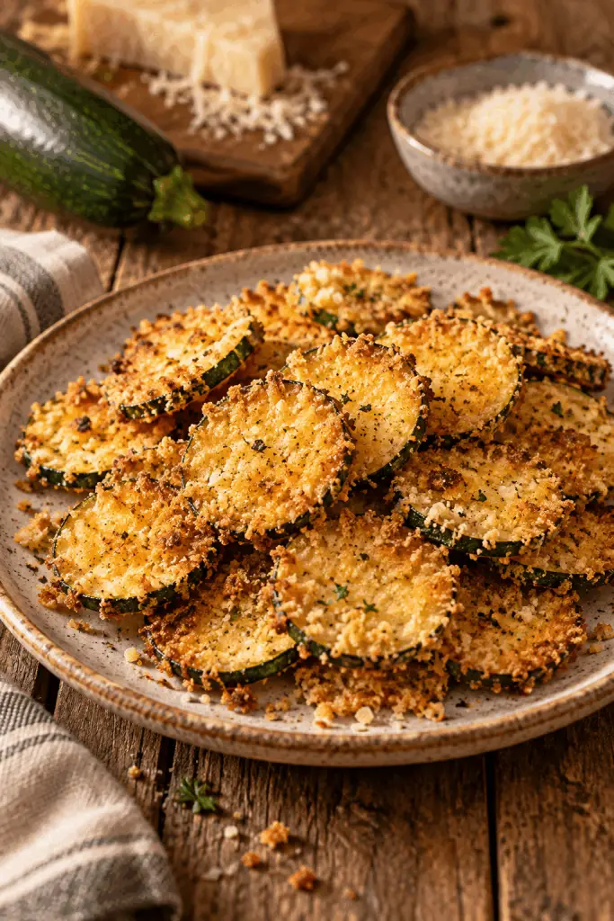 crispy baked zucchini chips on a plate