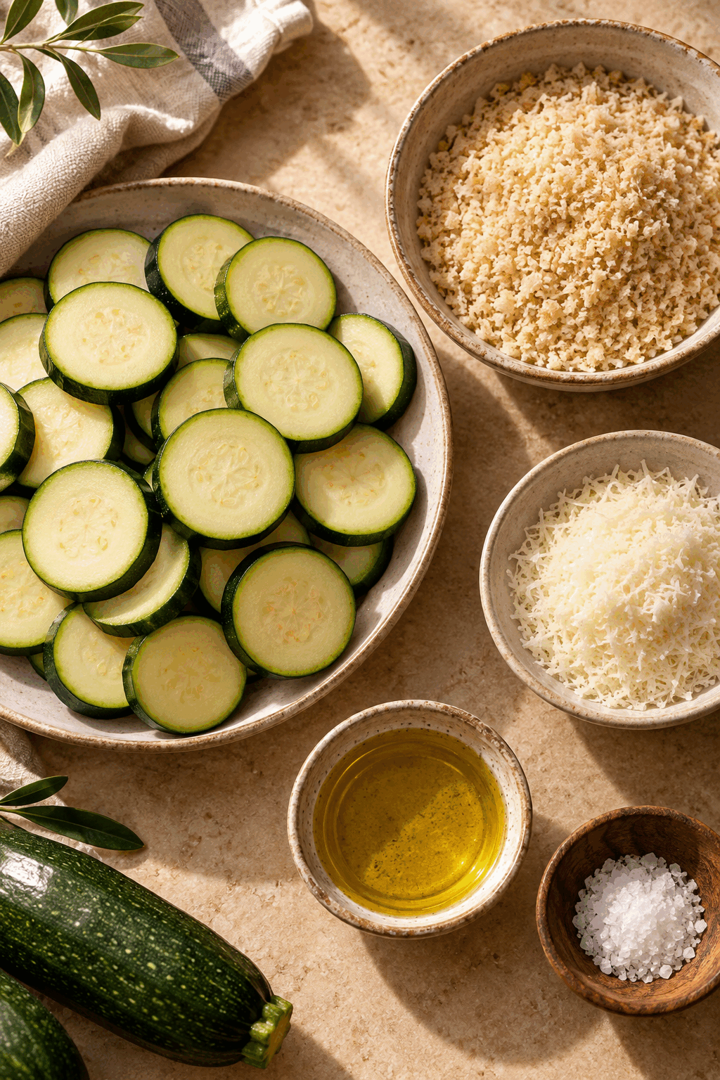 crispy baked zucchini chips ingredients arranged