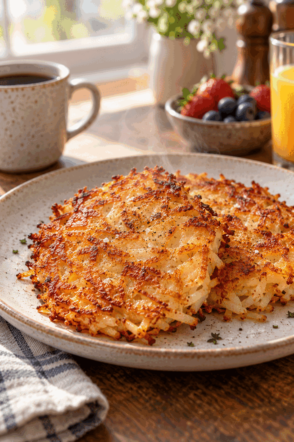 Crispy homemade hash browns ready for breakfast