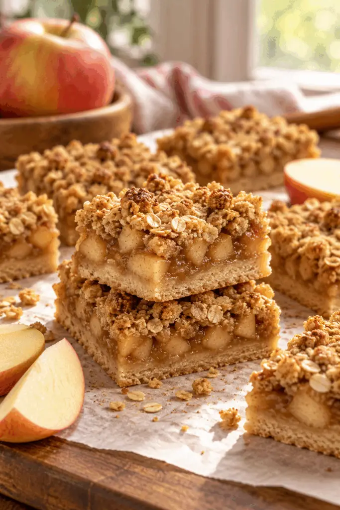apple crisp bars finished with golden crumble