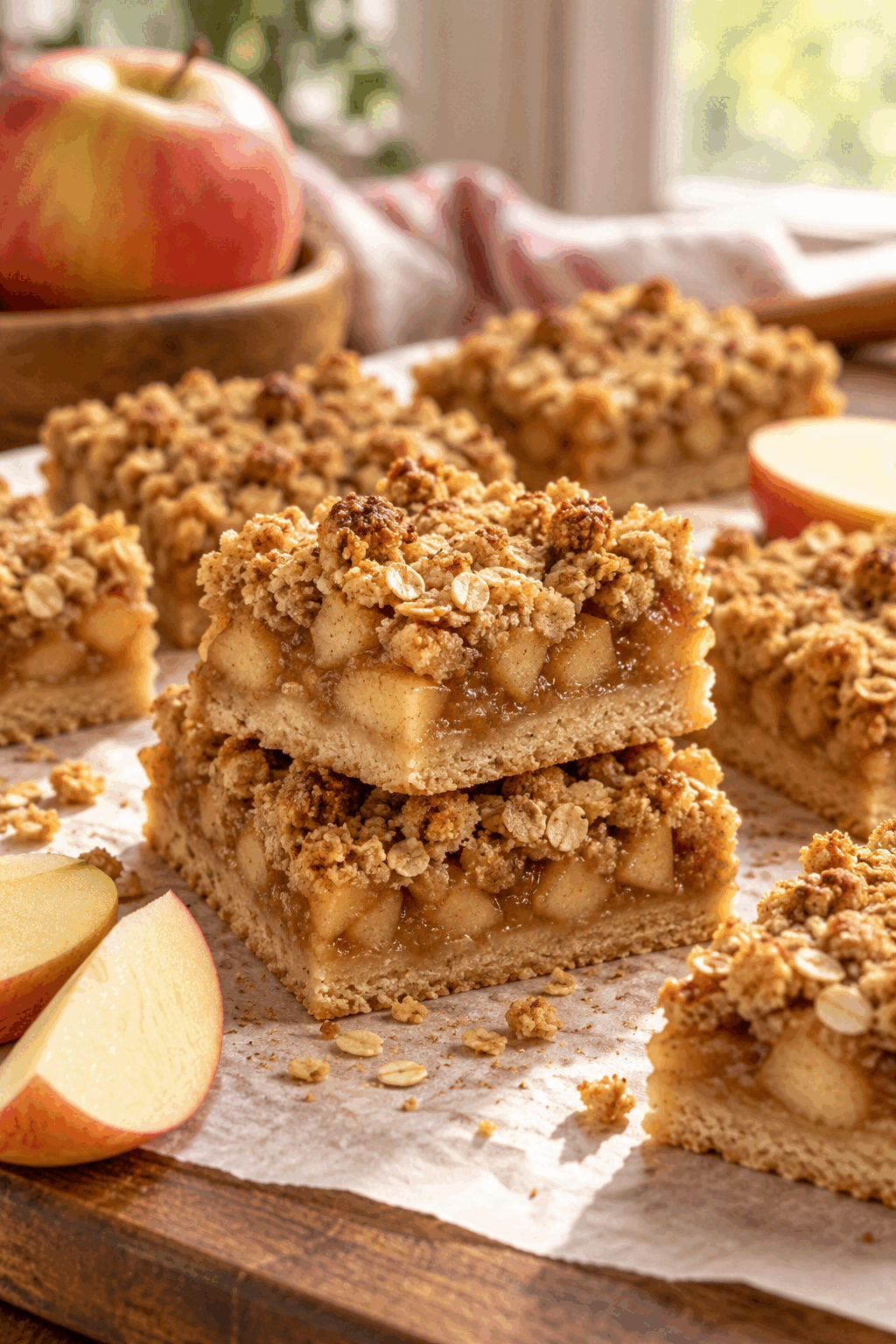apple crisp bars finished with golden crumble