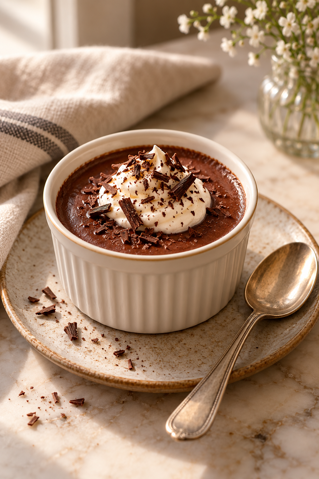 Chilled chocolate pots de creme ready to serve