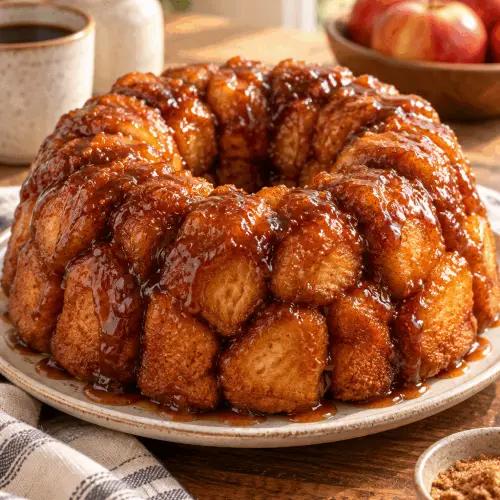 Golden easy monkey bread recipe in a Bundt pan