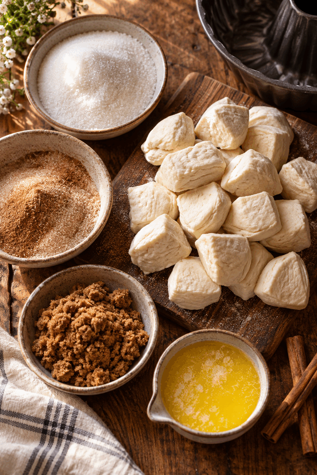 Ingredients for an easy monkey bread recipe