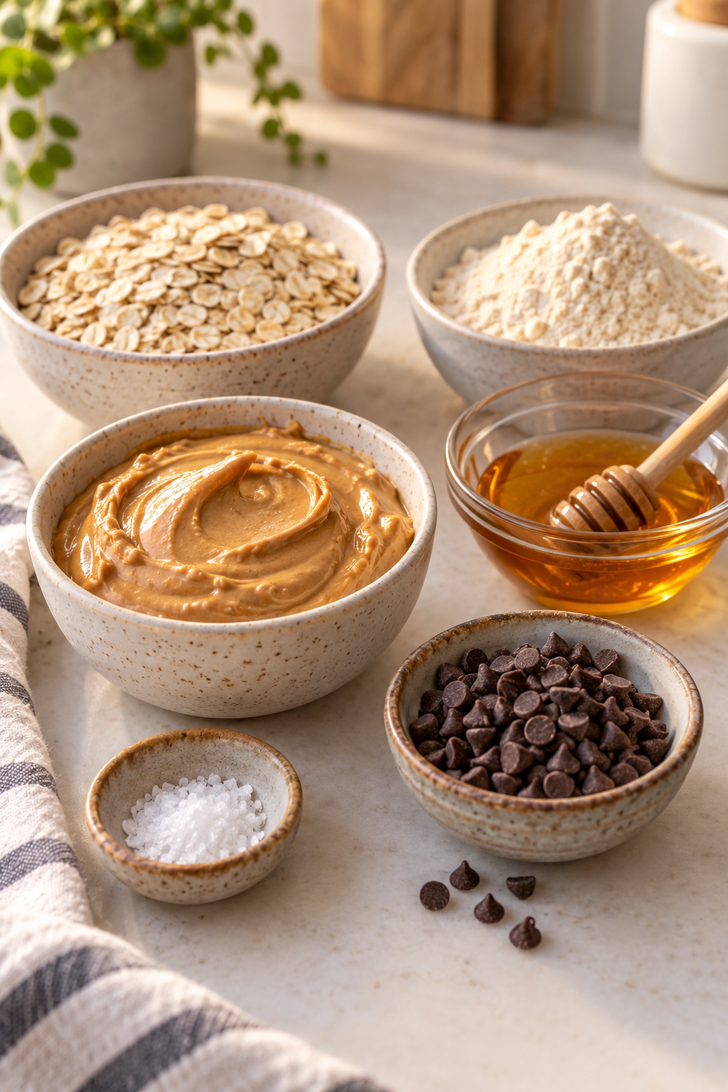 energy balls ingredients measured in bowls
