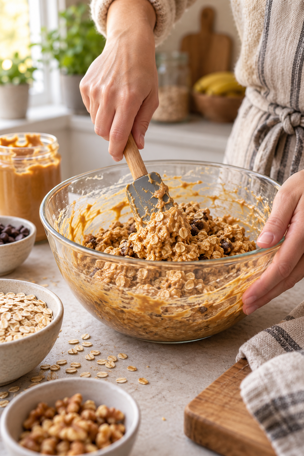 mixing energy balls mixture in a bowl