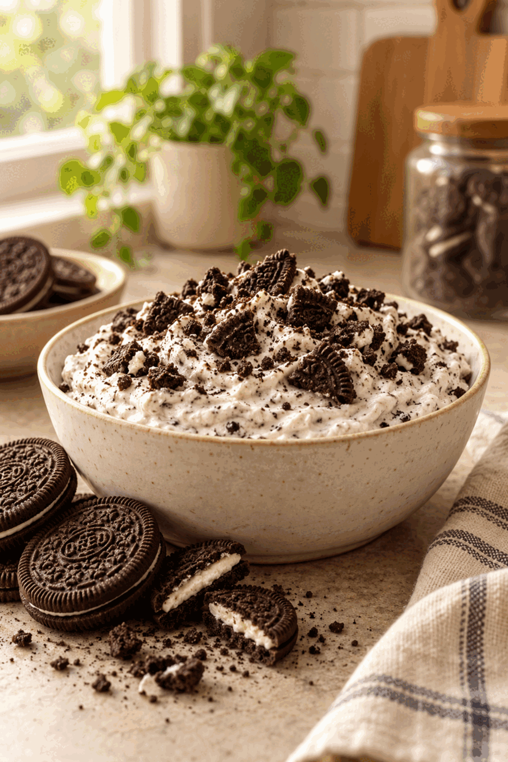 Oreo dip creamy finished dessert
