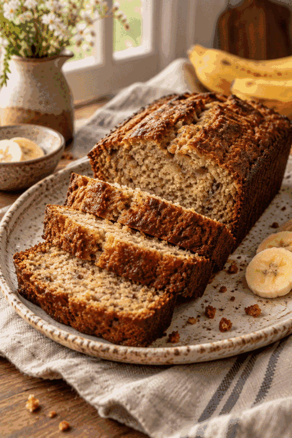 Sliced sourdough discard banana bread