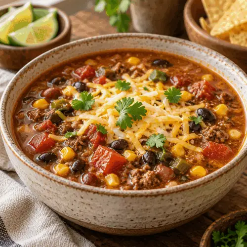 easy taco soup in a bowl