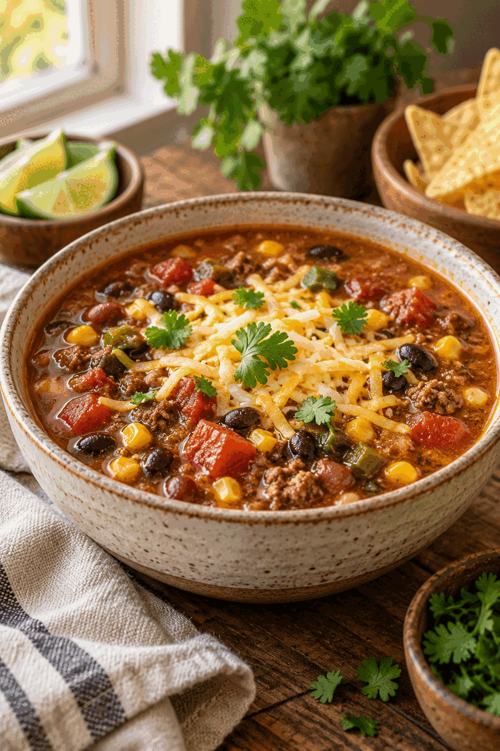 easy taco soup in a bowl
