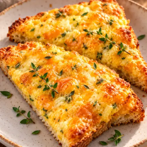 Golden egg and cheese toasts with fresh thyme
