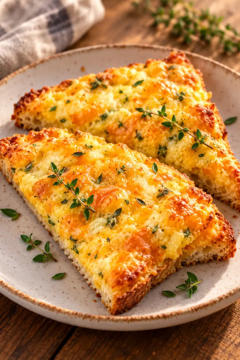 Golden egg and cheese toasts with fresh thyme