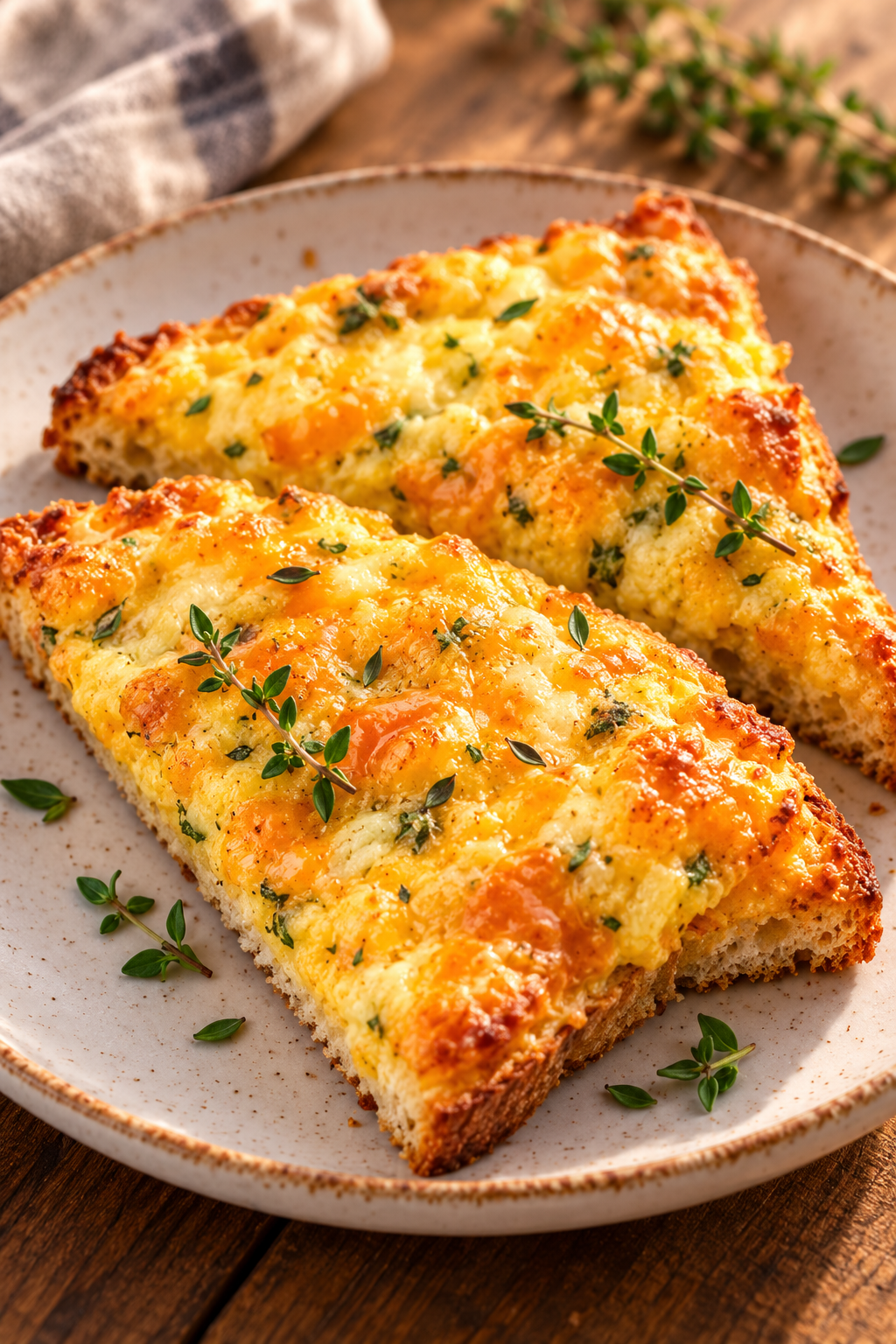 Golden egg and cheese toasts with fresh thyme