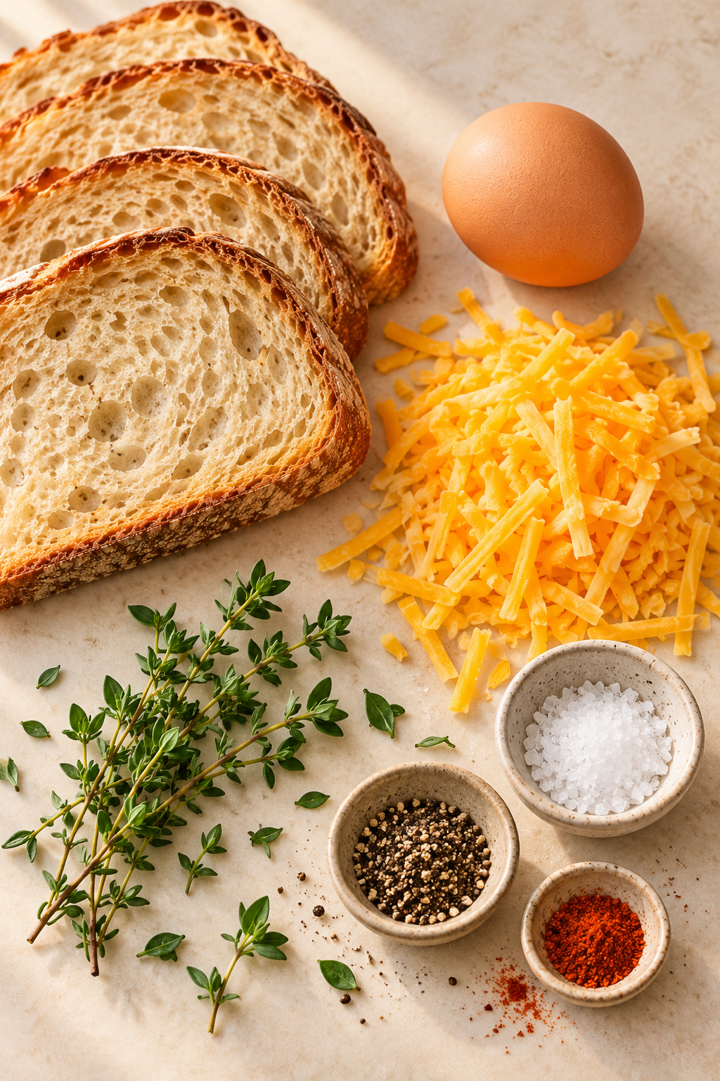 Ingredients for egg and cheese toasts