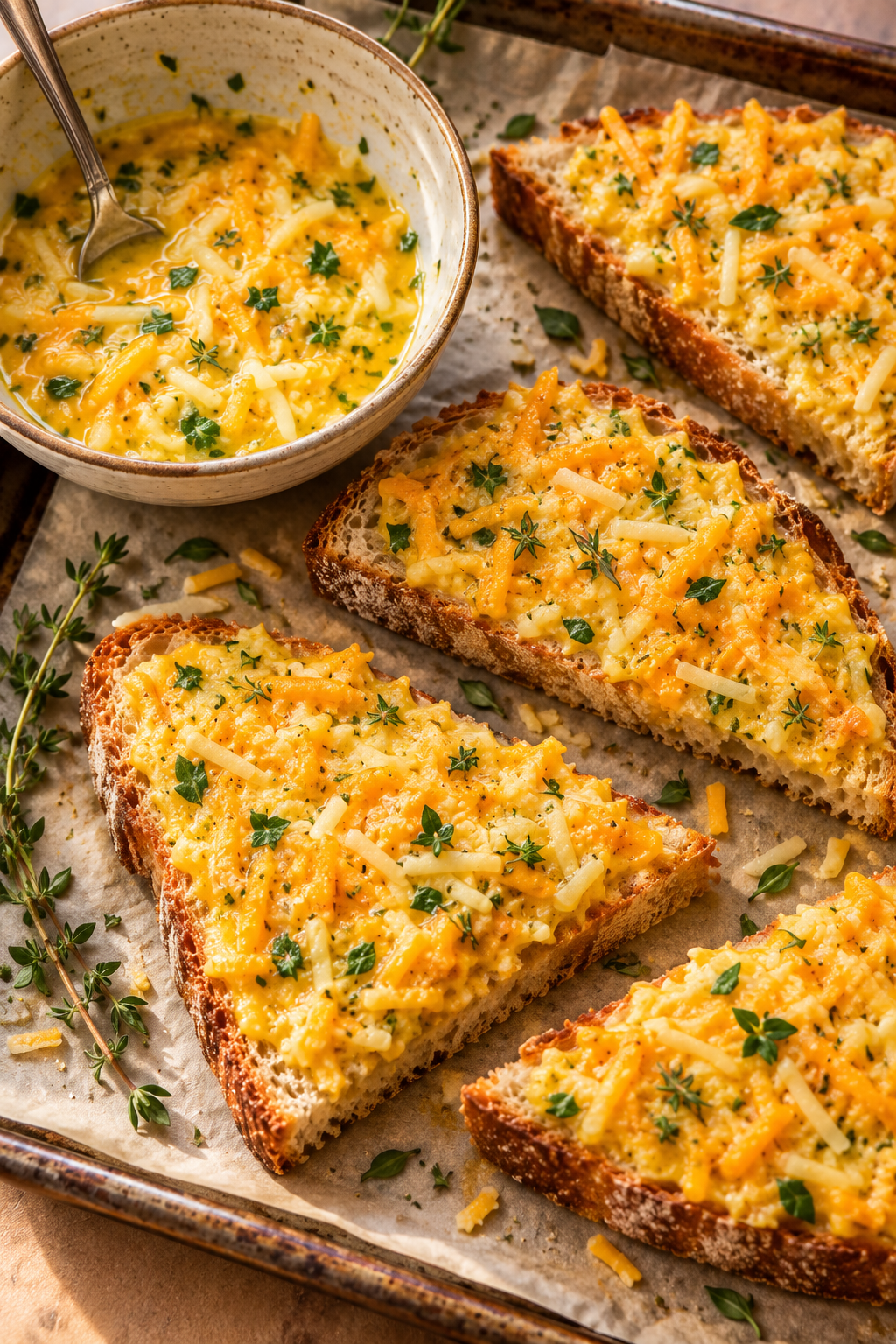 Mixing egg and cheese topping for toast
