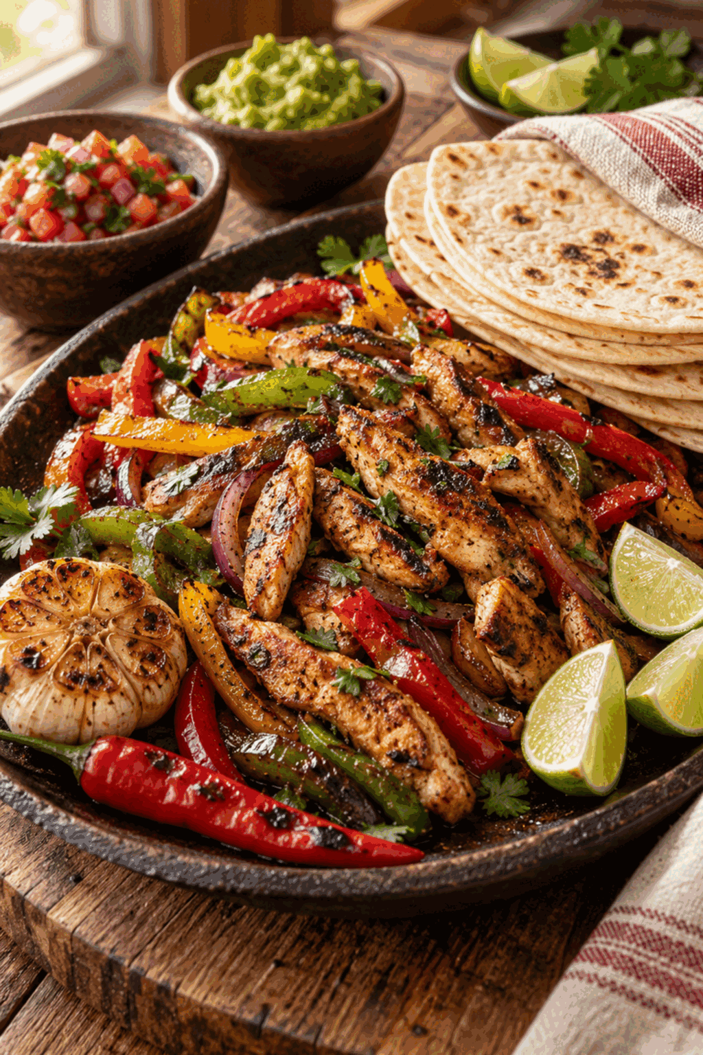 fajita with roasted chili garlic and lime
