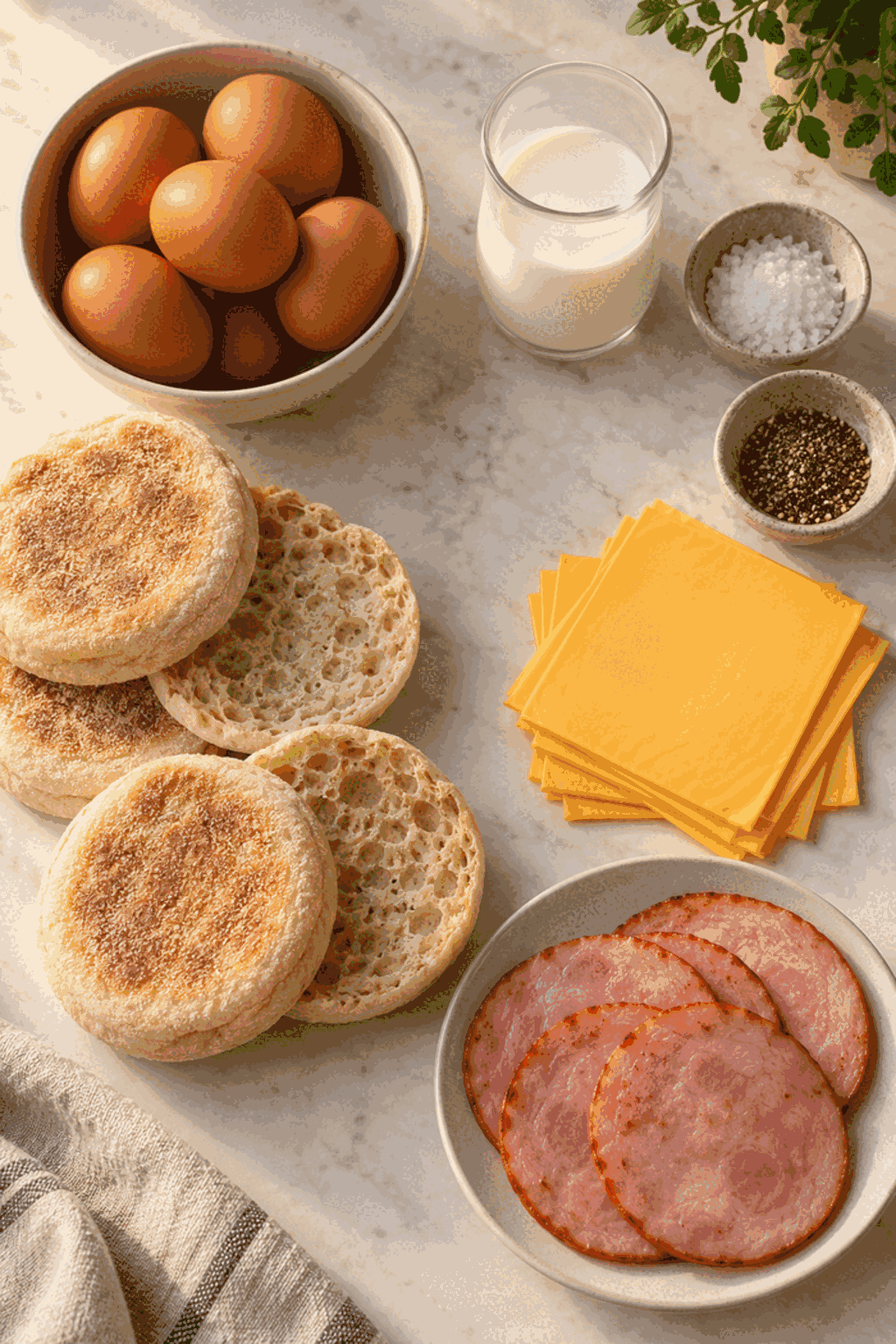 Ingredients for freezer breakfast sandwiches