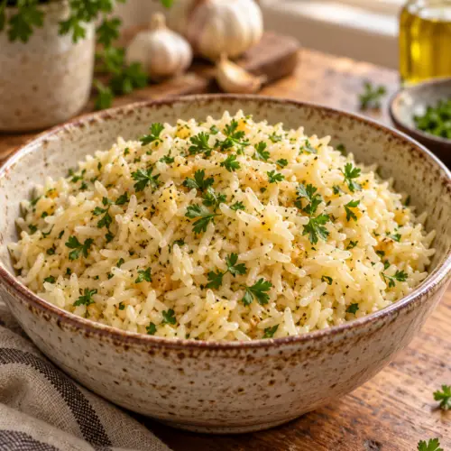 garlic butter rice finished dish