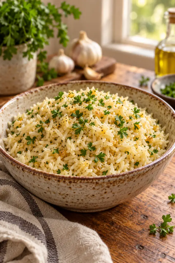garlic butter rice finished dish