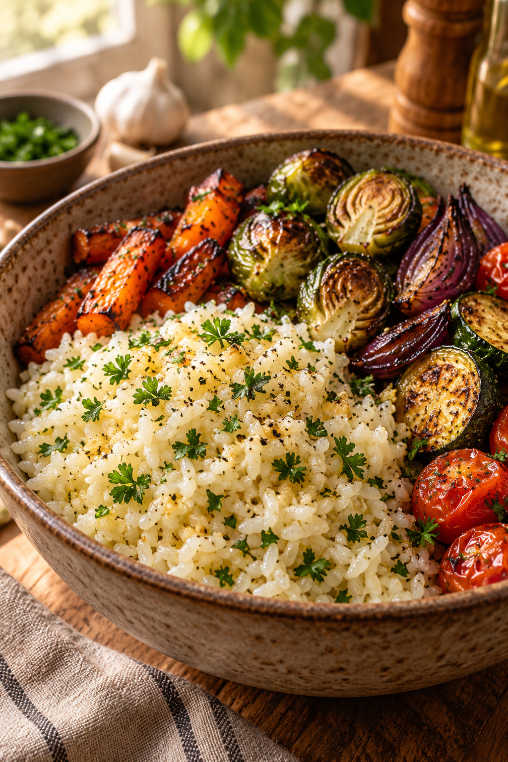 garlic butter rice served with parsley