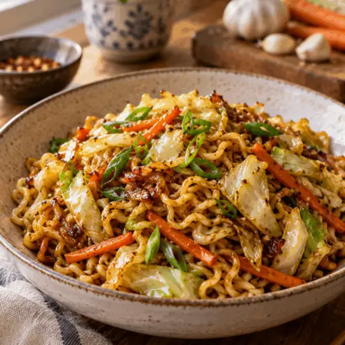 garlic cabbage stir fry with ramen noodles