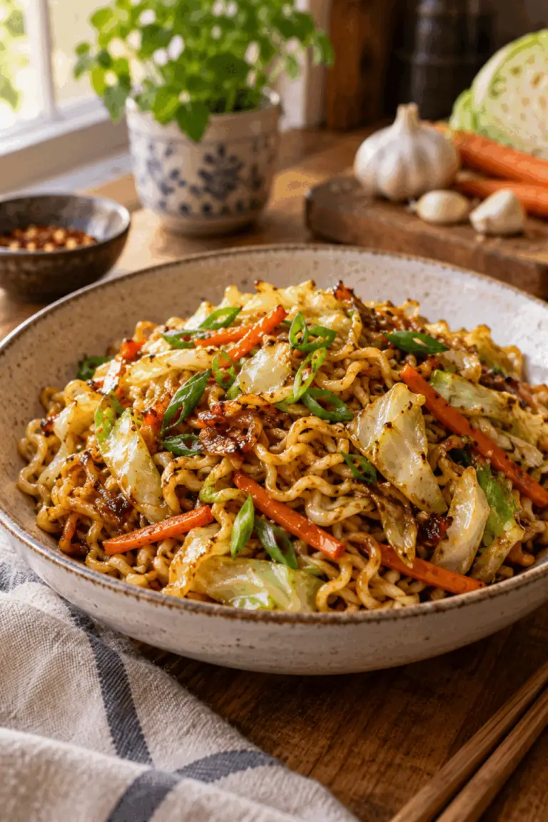 garlic cabbage stir fry with ramen noodles