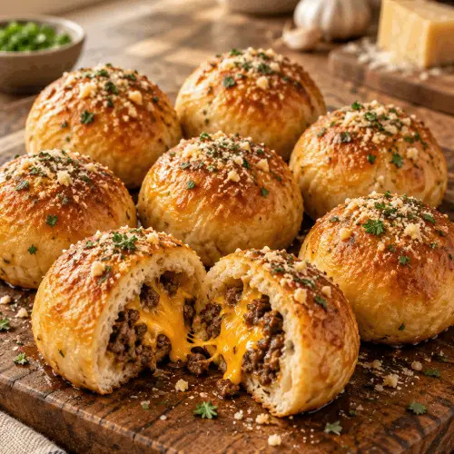 finished garlic Parmesan cheeseburger bombs