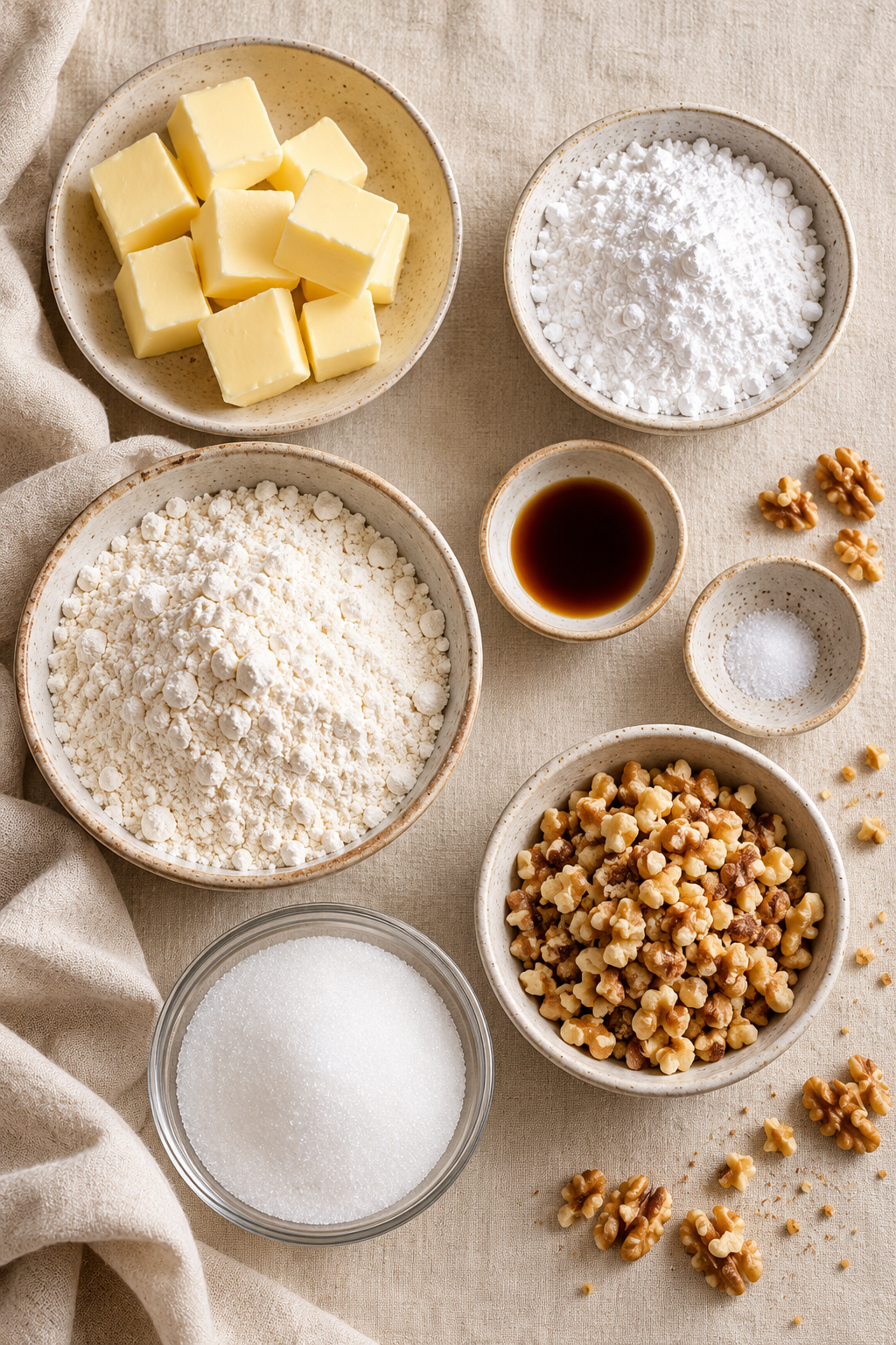 Ingredients for walnut shortbread cookies